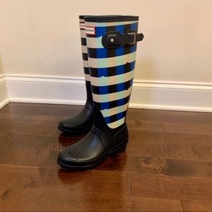 Hunter Original Tall Gingham Waterproof Rain Boots Women Size 5